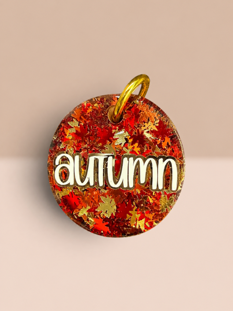 AUTUMN LEAVES GLITTER RESIN DOG TAG