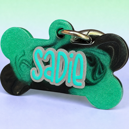 BLACK TURQUOISE SHIMMER SWIRL DOG TAG
