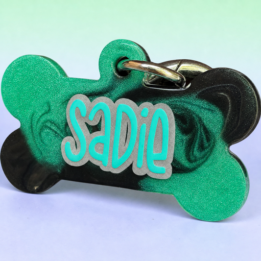 BLACK TURQUOISE SHIMMER SWIRL DOG TAG