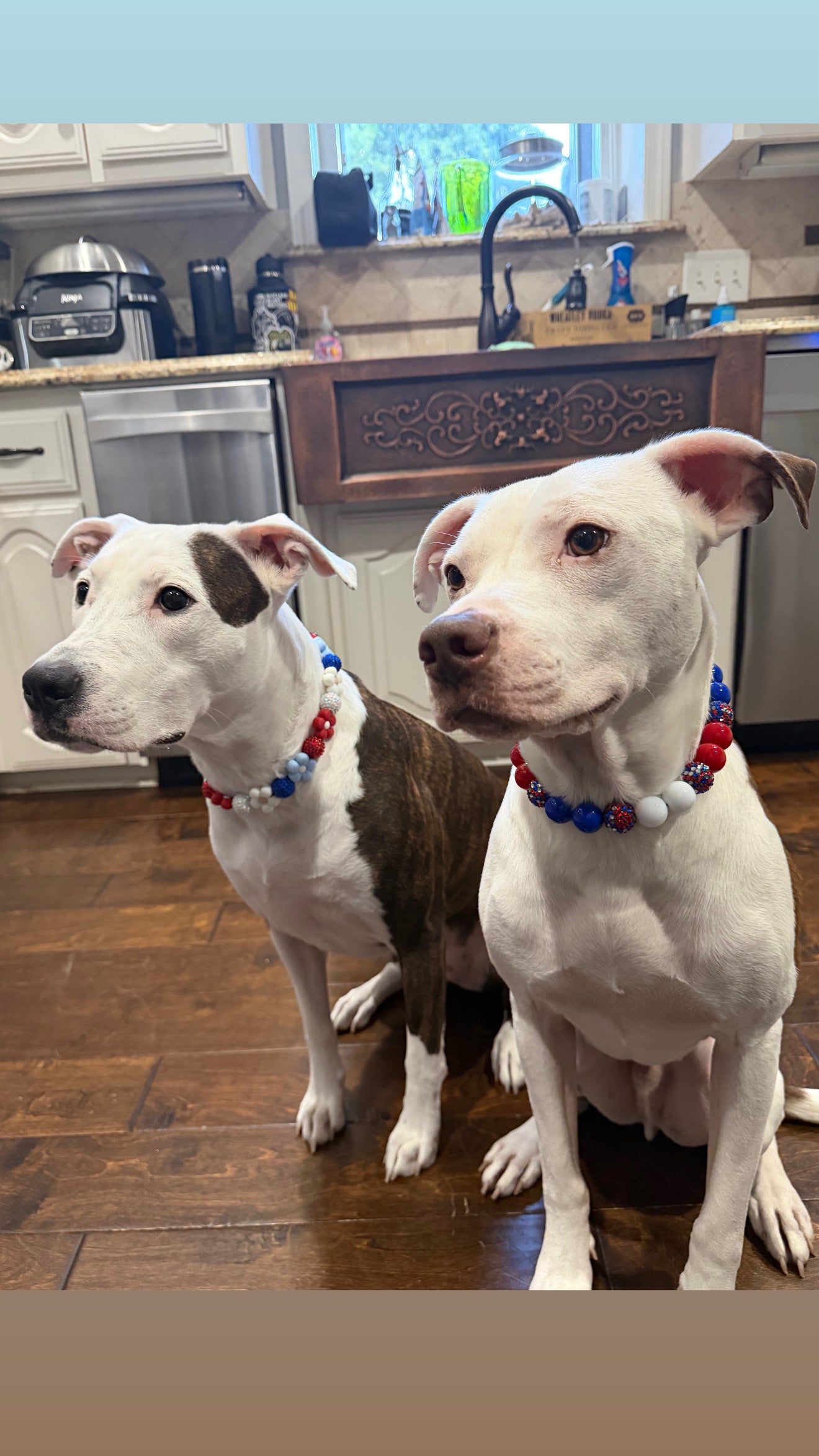 RED WHITE WOOF BEADED COLLAR