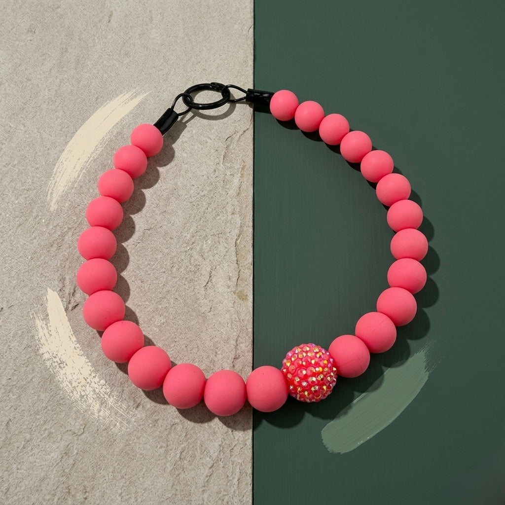 PINK SILICONE BEADED COLLAR