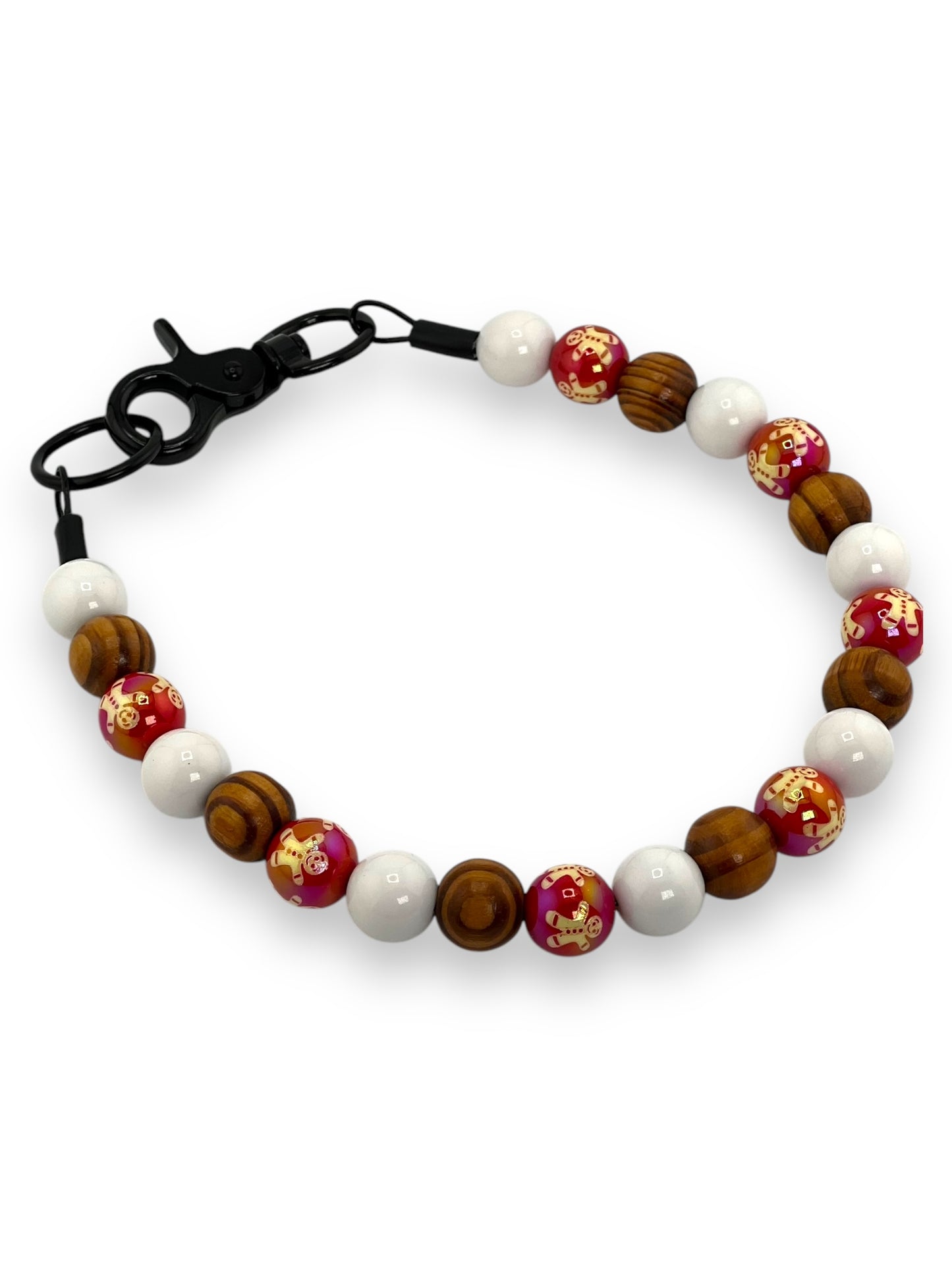 White wood and gingerbread man red beaded dog collar 