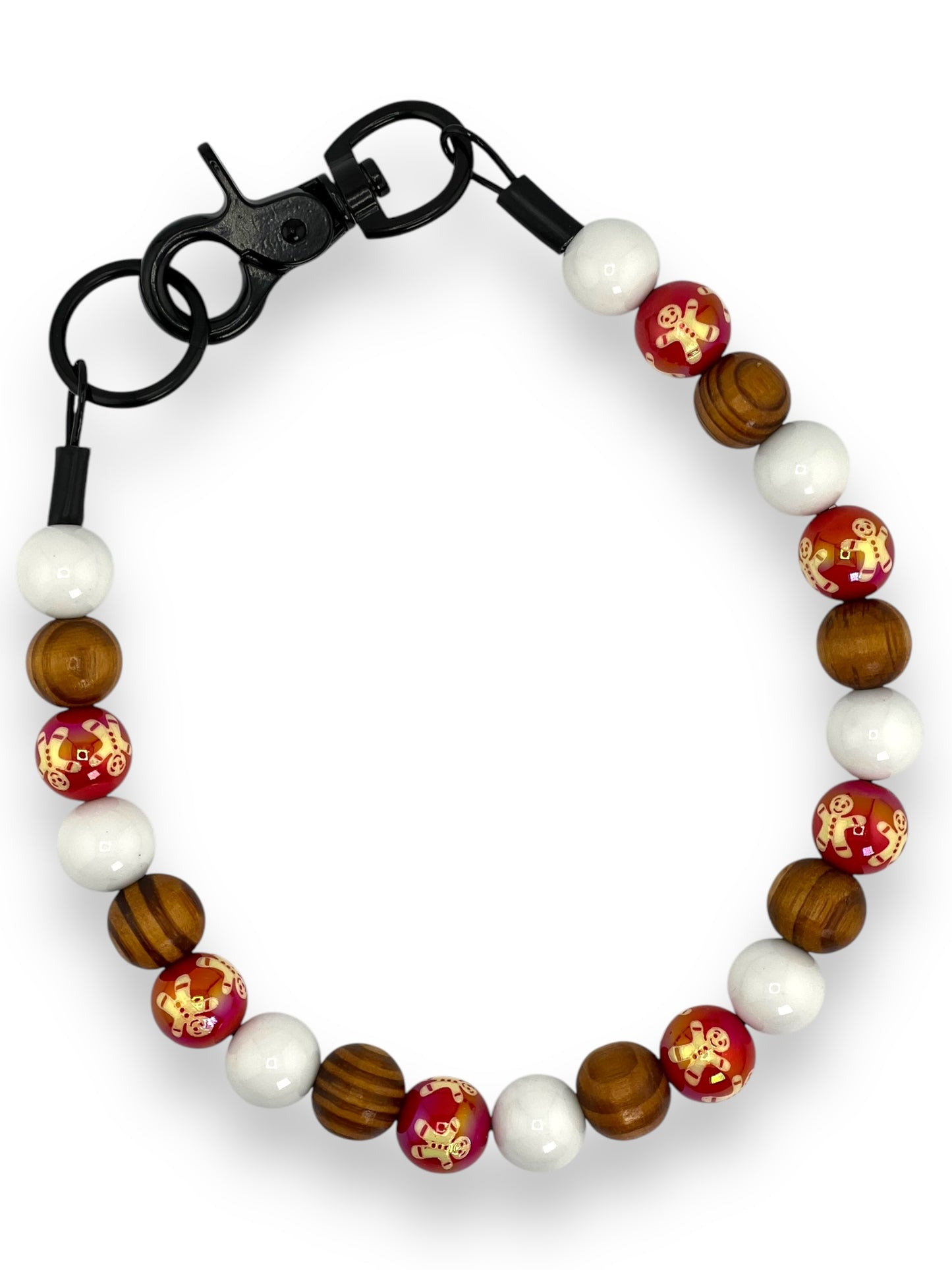 White wood and gingerbread man red beaded dog collar 