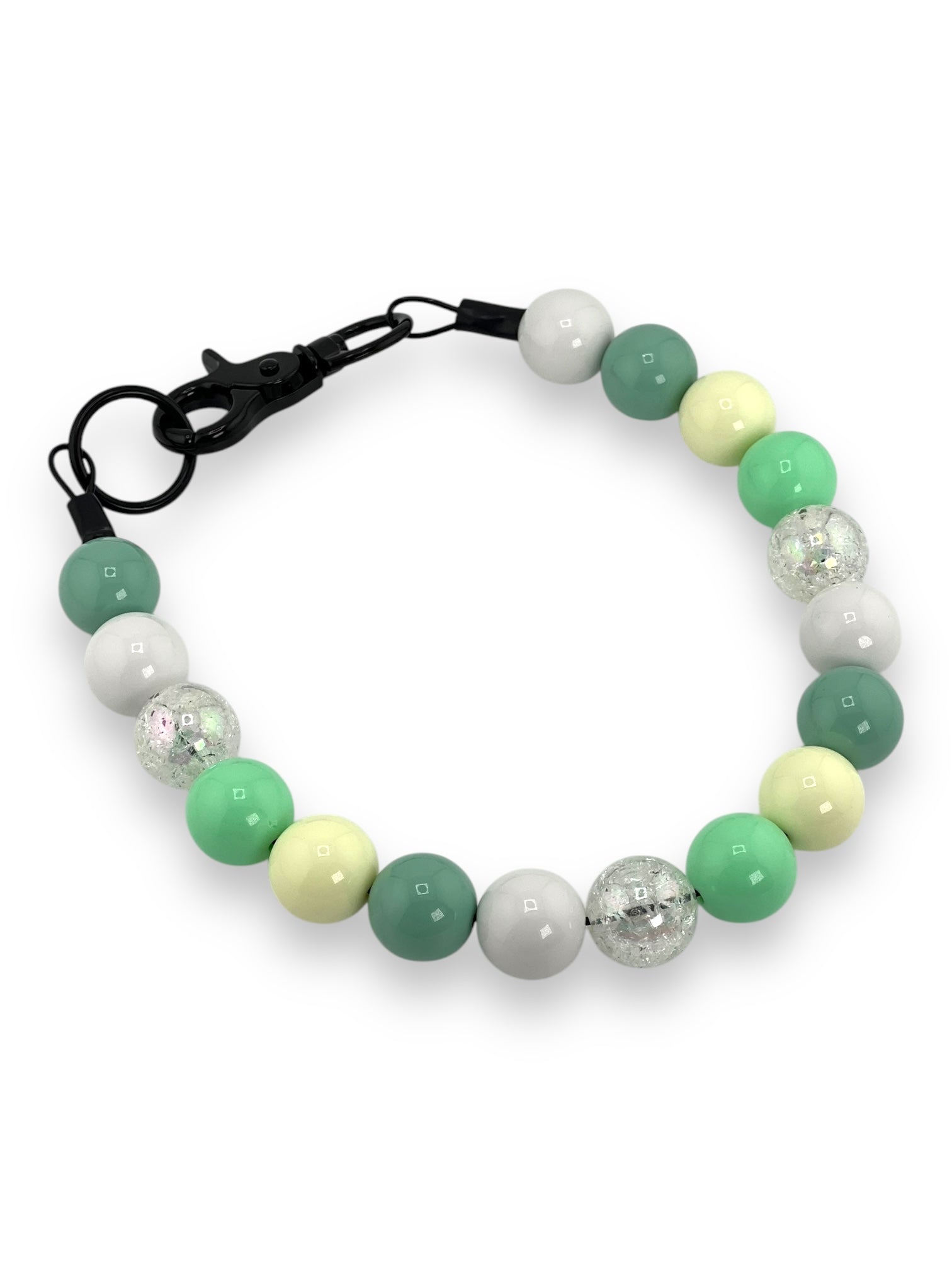 GREEN YELLOW WHITE CLEAR BEADED DOG COLLAR