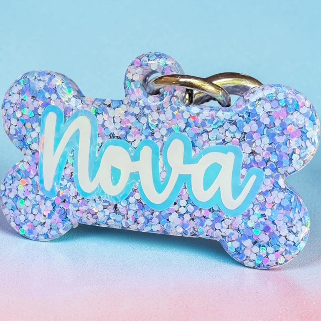 PERIWINKLE STAR GLITTER RESIN DOG TAG