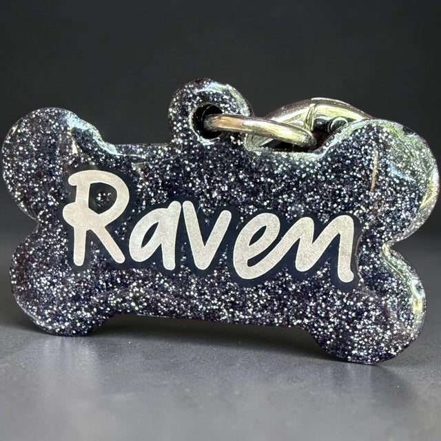 BLACK HOLOGRAPHIC GLITTER DOG TAG