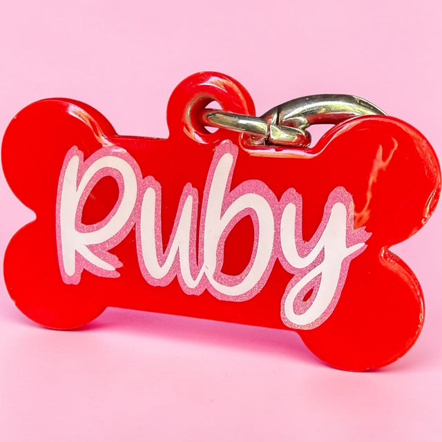 RED RESIN DOG TAG