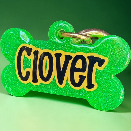 NEON GREEN GLITTER DOG TAG