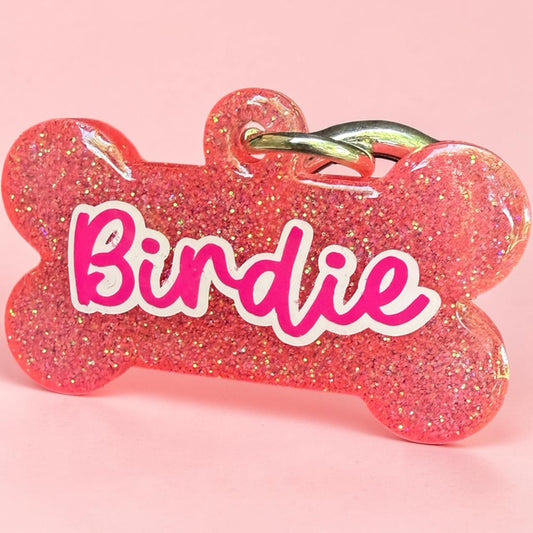 CORAL CRYSTAL GLITTER DOG TAG