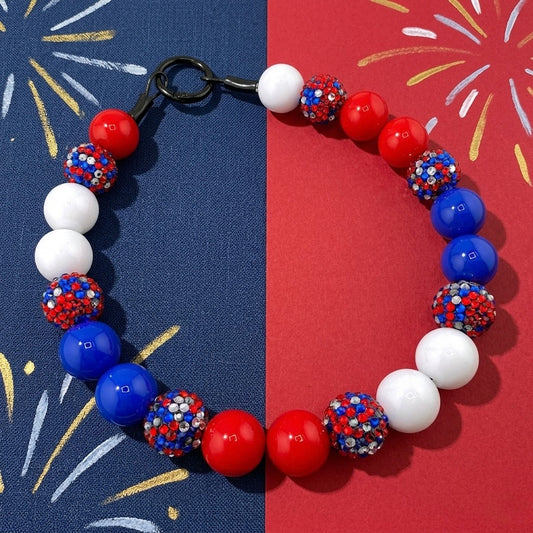 RED WHITE WOOF BEADED COLLAR