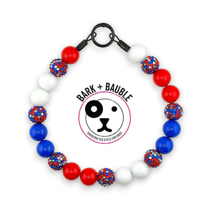RED WHITE WOOF BEADED COLLAR